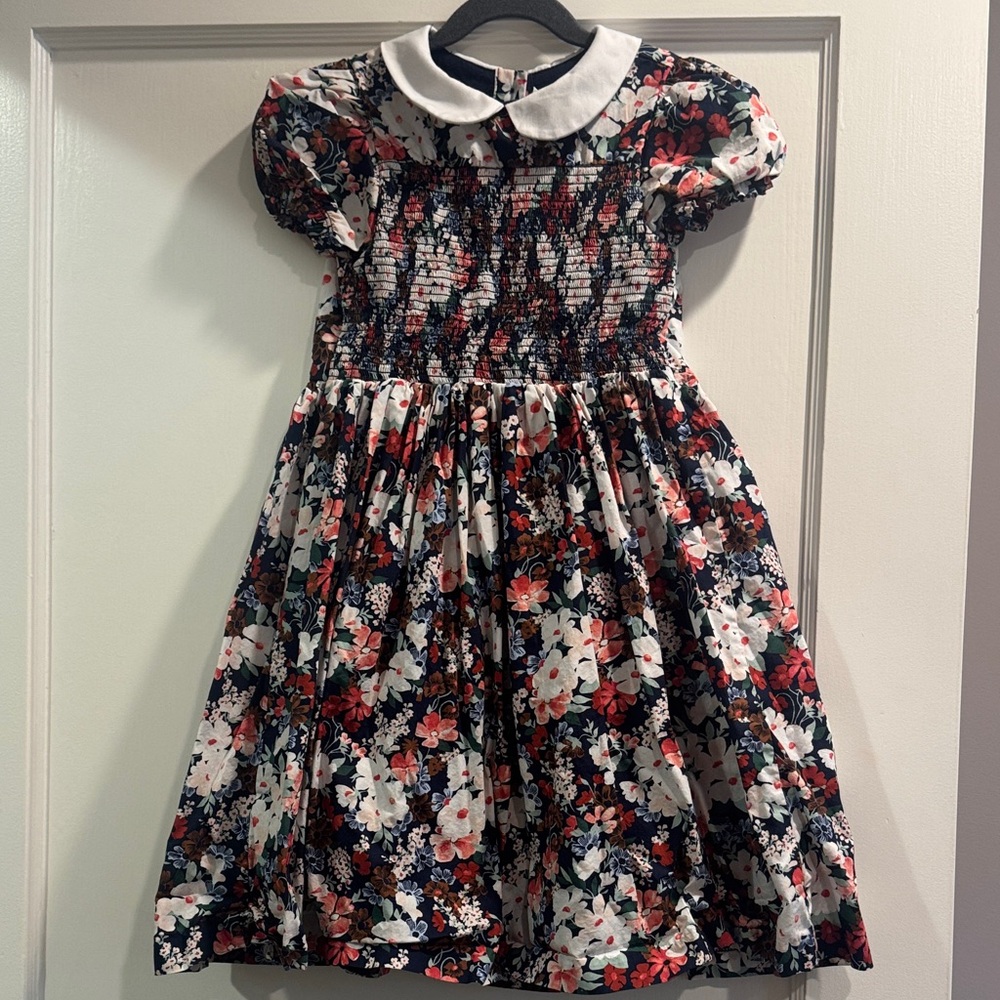 Janie and Jack Navy Floral Dress with White Collar